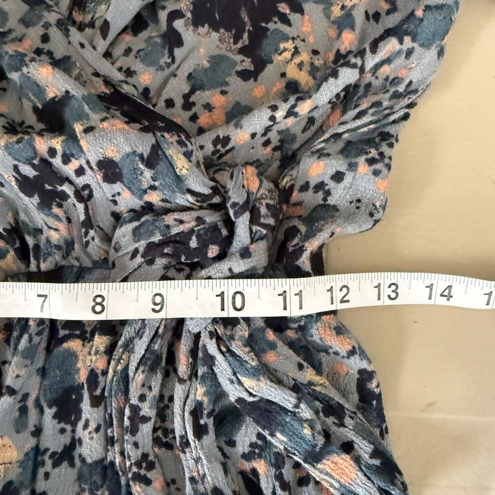 Free People Floral Wrap Romper Boho Ruffle Tie Waist Blue Size S - Picture 11 of 12
